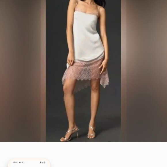 Anthropologie Lace-Trimmed Asymmetrical Midi Slip Dress Size 14, New - Picture 9 of 15